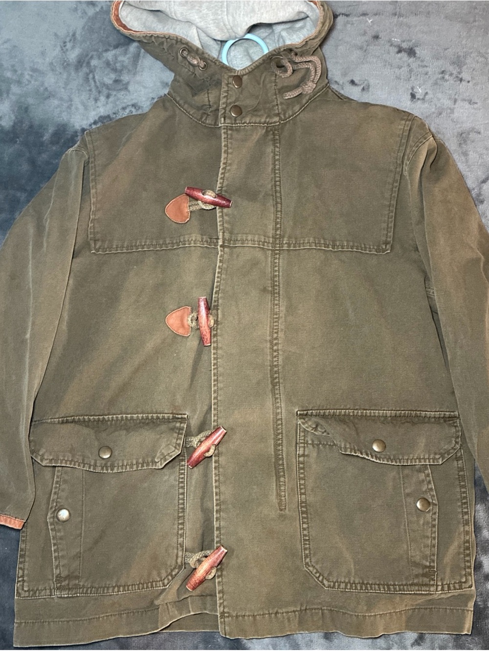GAP Vintage Womens L Large Duffle Coat Jacket Green Canvas Hooded Toggle